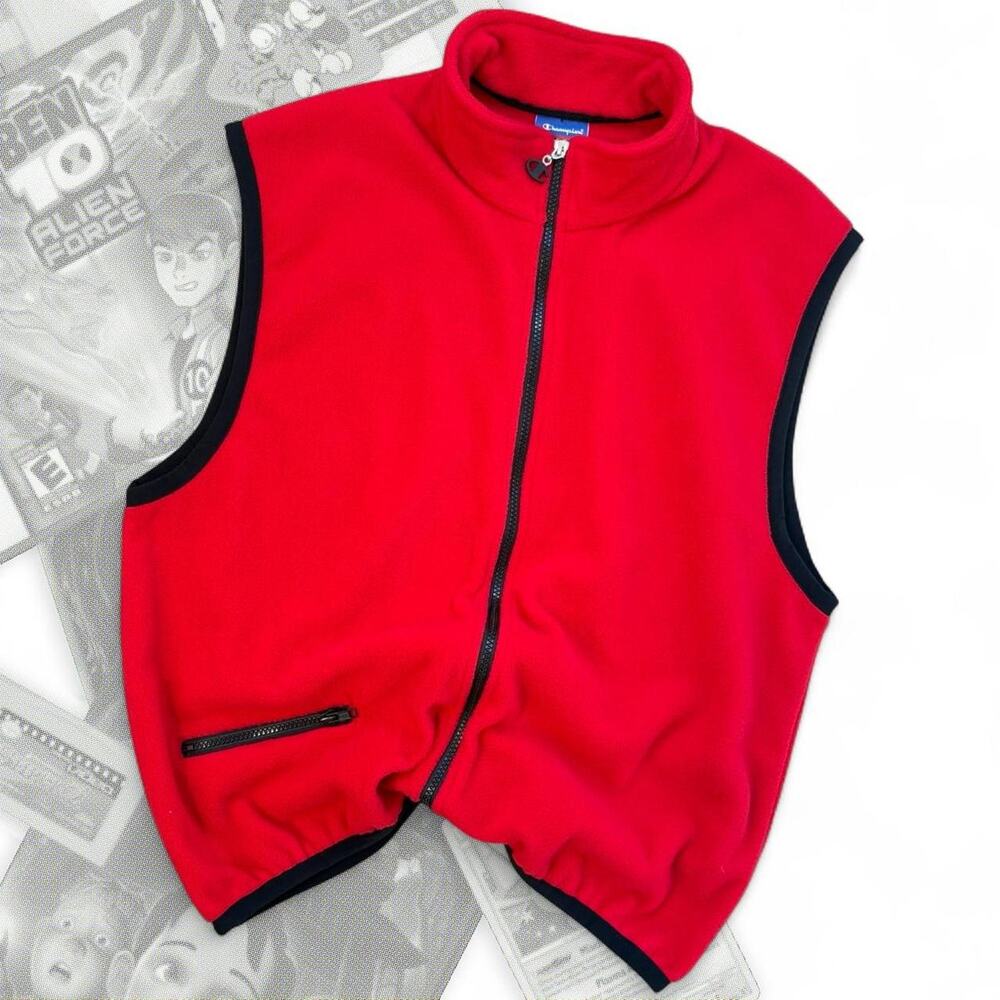Vintage Red & Black‎ Champion Zip Up Fleece Vest